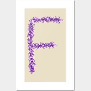 Lavender Letter F Hand Drawn in Watercolor and Ink Posters and Art